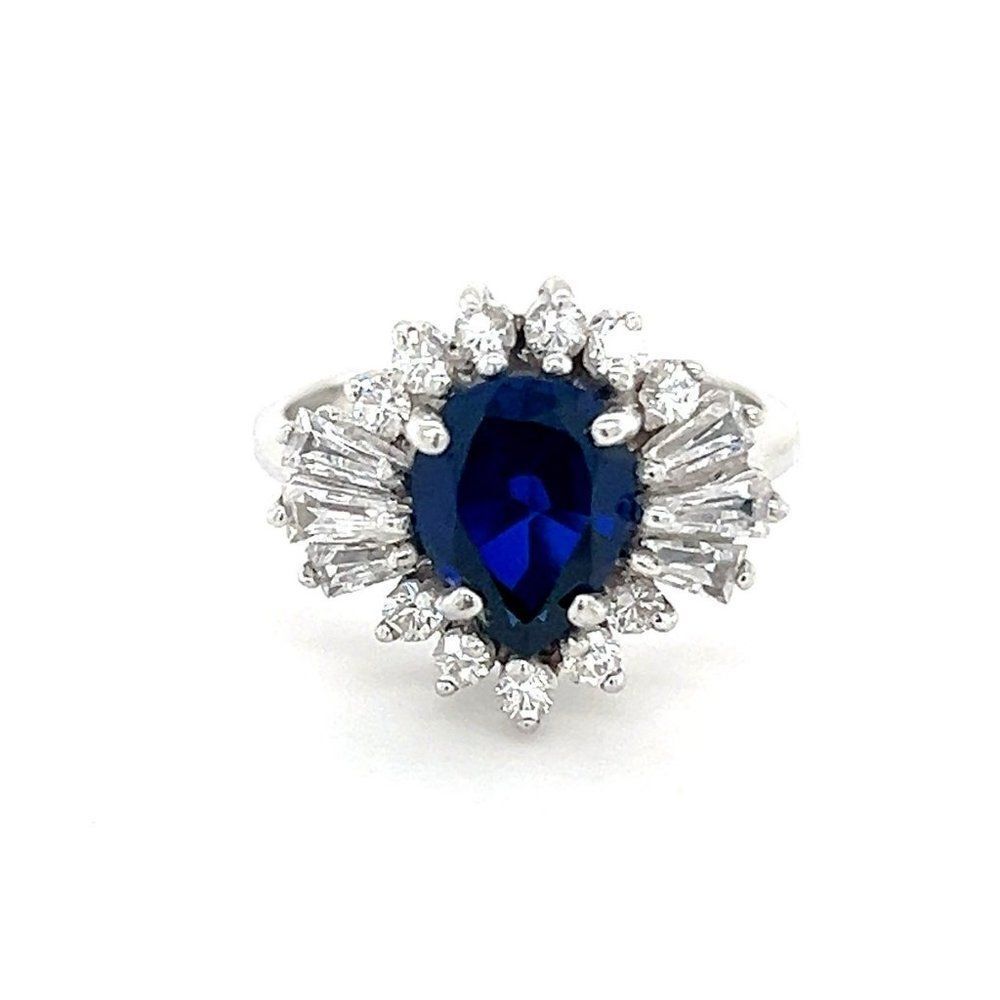 Sterling Silver 925 Royal Blue & White Cz Ring